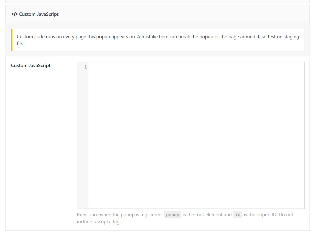 The Custom JavaScript panel