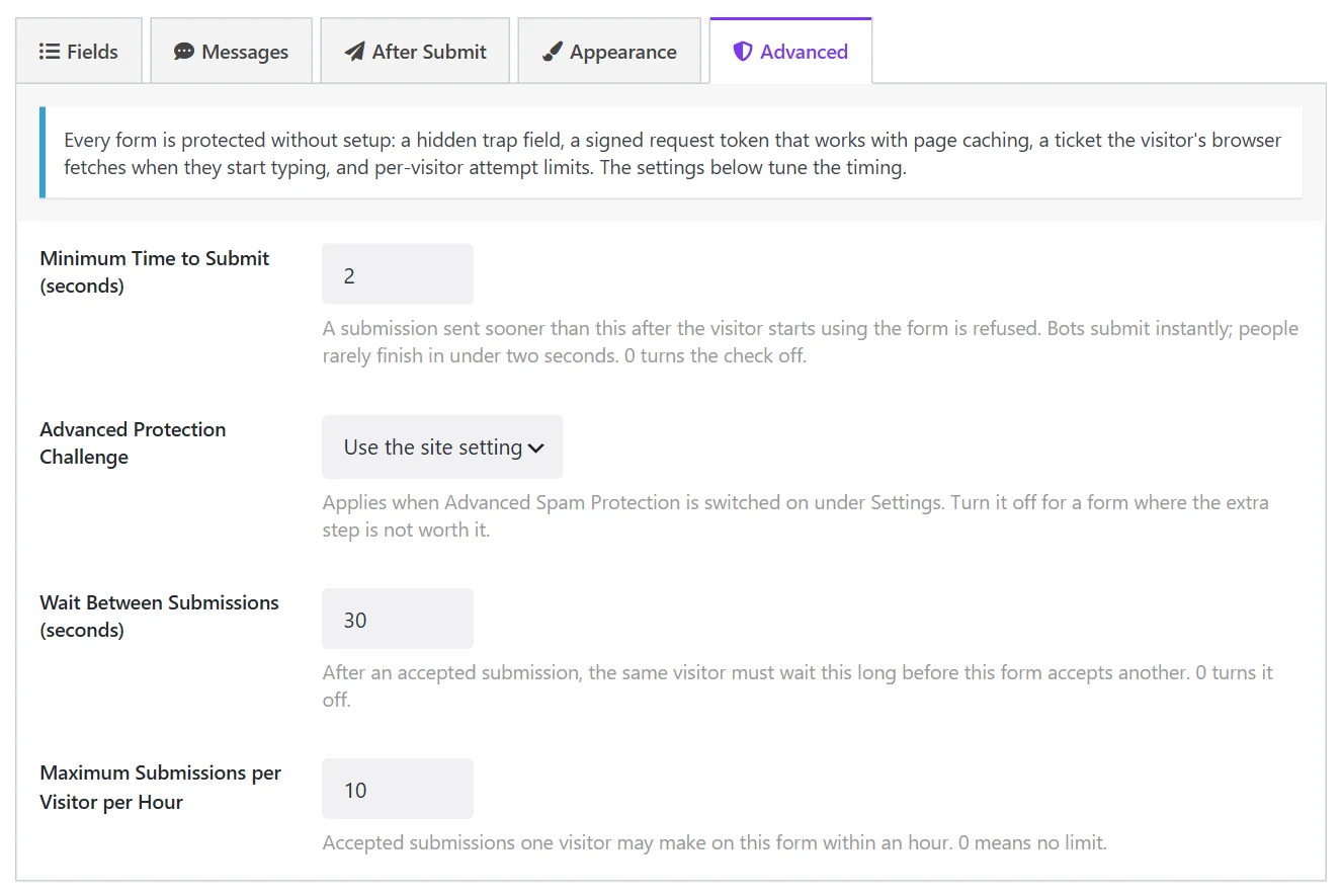 The Advanced tab of a form