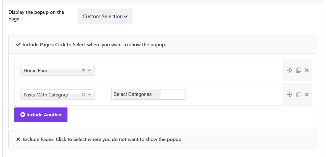 Page targeting with two include rules