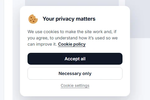 A cookie notice as a slide-in