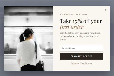A signup form in a popup