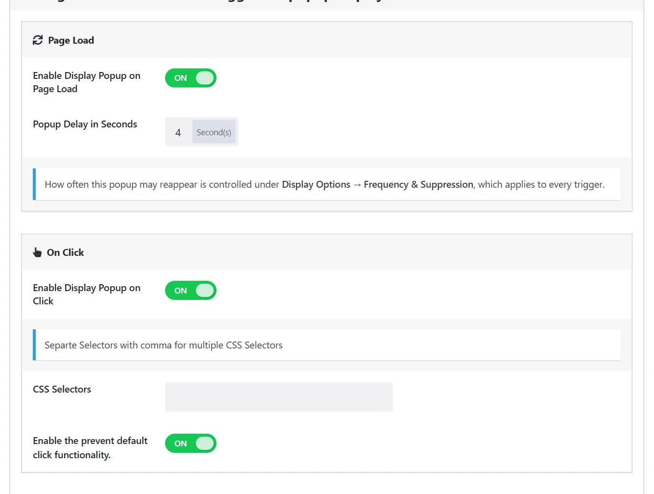 Page load and click triggers