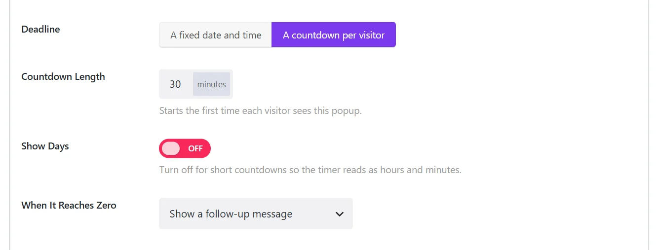 The countdown settings