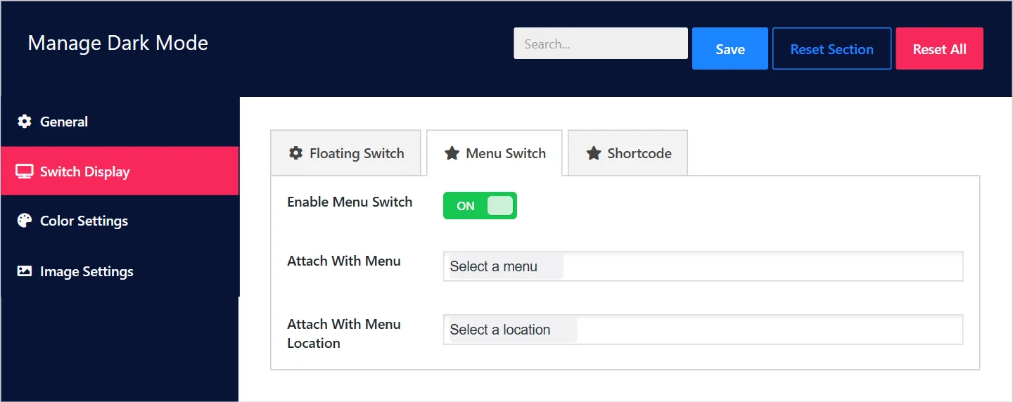 The Menu Switch tab