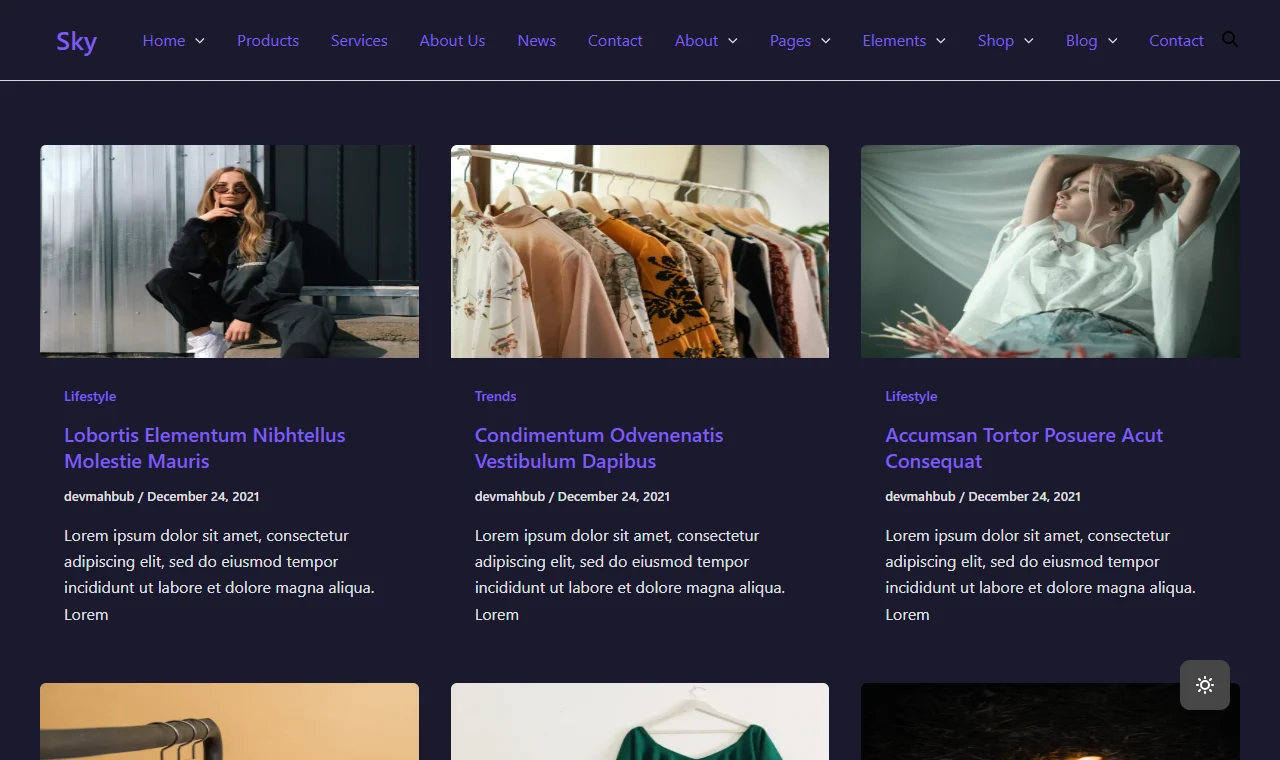 The same page after the visitor switched to dark mode