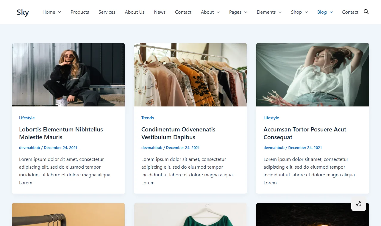 A page in light mode, with the switch in the bottom right corner