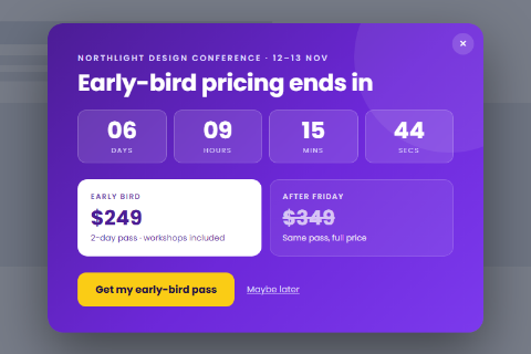 Early-bird countdown preset