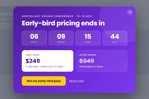 Early-bird countdown preset