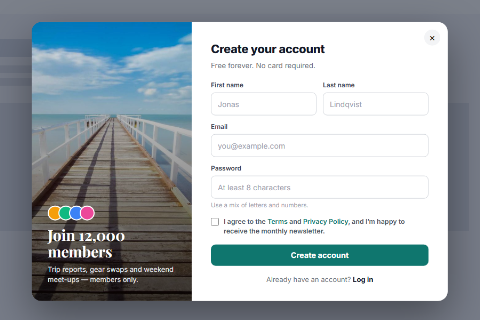 Registration form preset