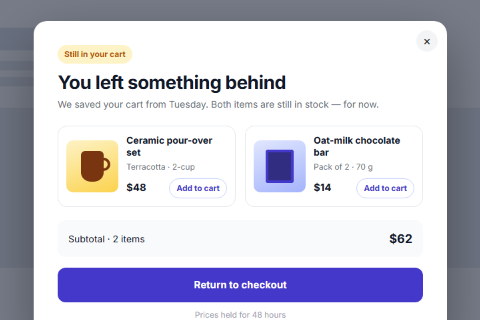 Cart abandonment popup preset