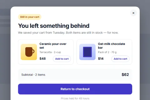 Cart abandonment popup preset