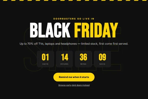 A Black Friday doorbuster countdown popup
